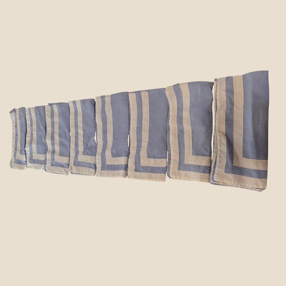 D. Porthault 100% Flax Linen Napkins Set of 8 22x22 Blue Bordered Quiet Luxury